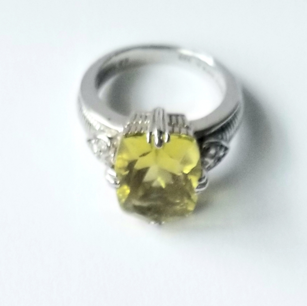 Judith Ripka citrine sterling silver ring 8.5